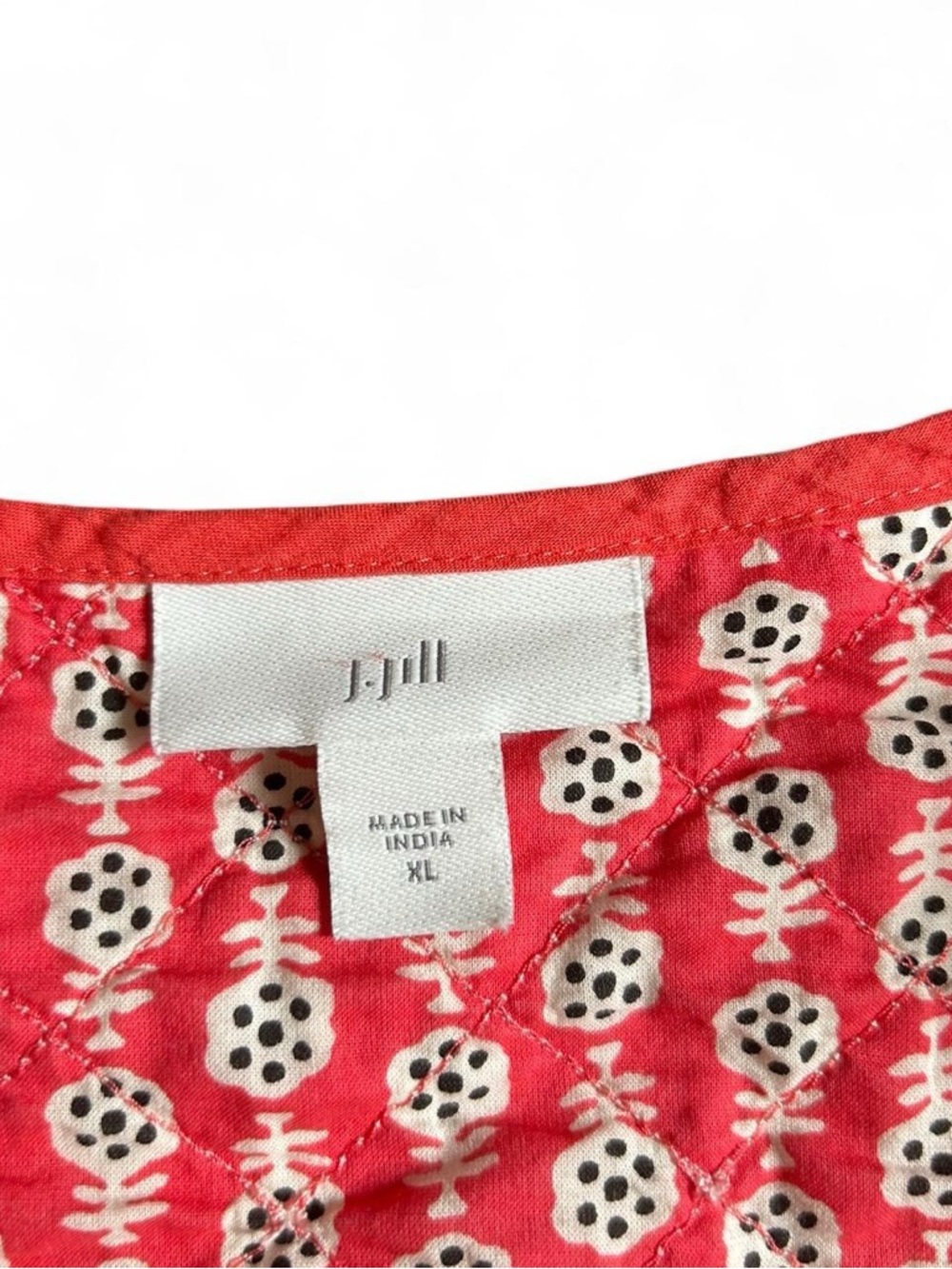 J. Jill Coral Red and Cream Printed Open Cardigan